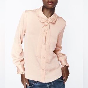 Zara Pearl Button Bow Collar Shirt